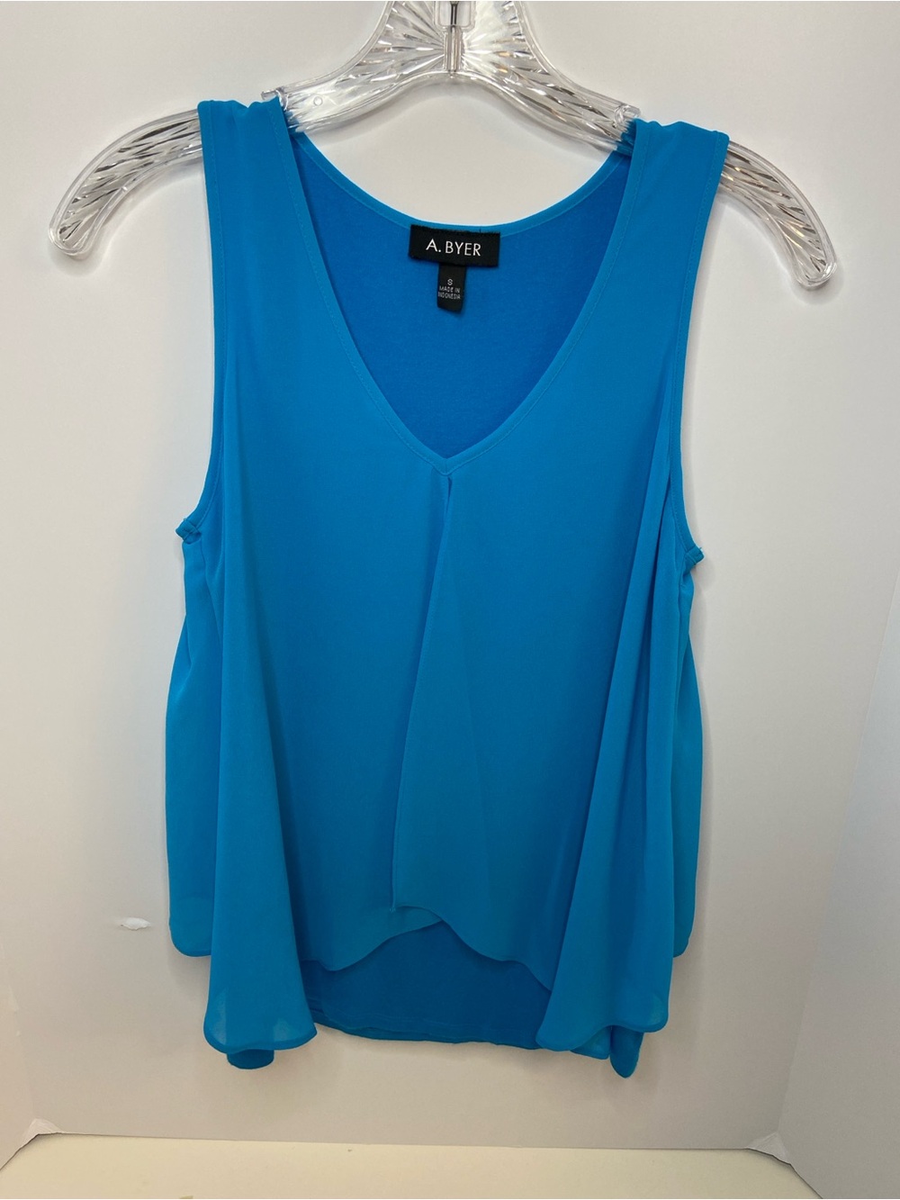 A. Byer Bright Turquoise V-Neck Layered Chiffon Tank